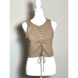 Abercrombie &Fitch Women’s Crop Top Beige‎ Tan Tie Up Front Size M
